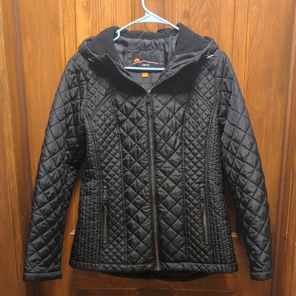 HFX Outdoors Women's Black Hooded Quilted Jacket Size Medium‎ Like New